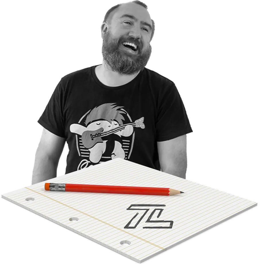 Collage of Traffic Lab logo in early stages and Frederik with smilie pointing